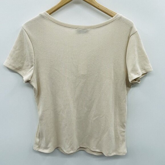 Gilli Womens Size Large Short Sleeve Asymmetrical Neckline Waffle Knit Top 1000 - Picture 3 of 5